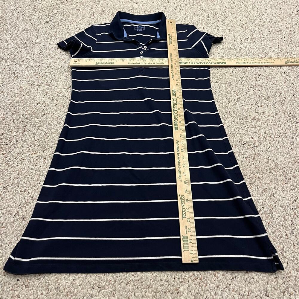 LL Bean Striped Polo Dress M Navy Blue Stripe Coastal Preppy Casual Cotton - Picture 3 of 5